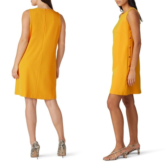 RALPH LAUREN Goldenrod Crepe Sleeveless Side Button Detail A-Line Shift Dress 16 - Picture 3 of 9